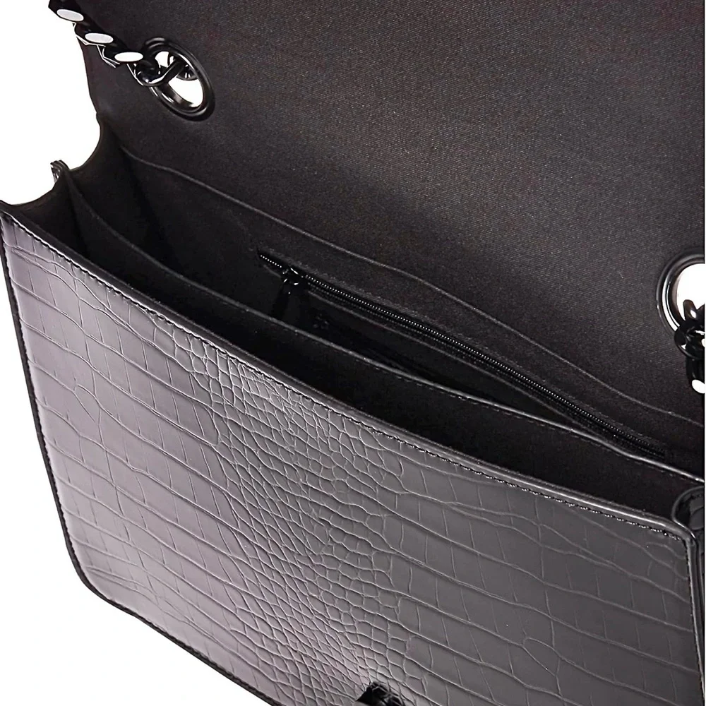 Aldo Black Crocodile Embossed Black Metal Chain Crossbody Bag and Handbag NWOT - Picture 6 of 11